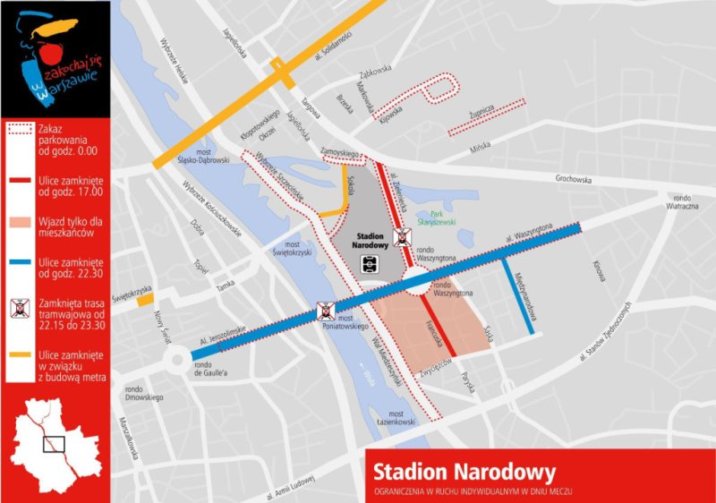 Utrudnienia na warszawskiej Pradze w związku z meczem Polska-Portugalia. Fot. www.um.warszawa.pl